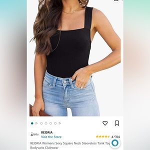 Black square neck tank bodysuit